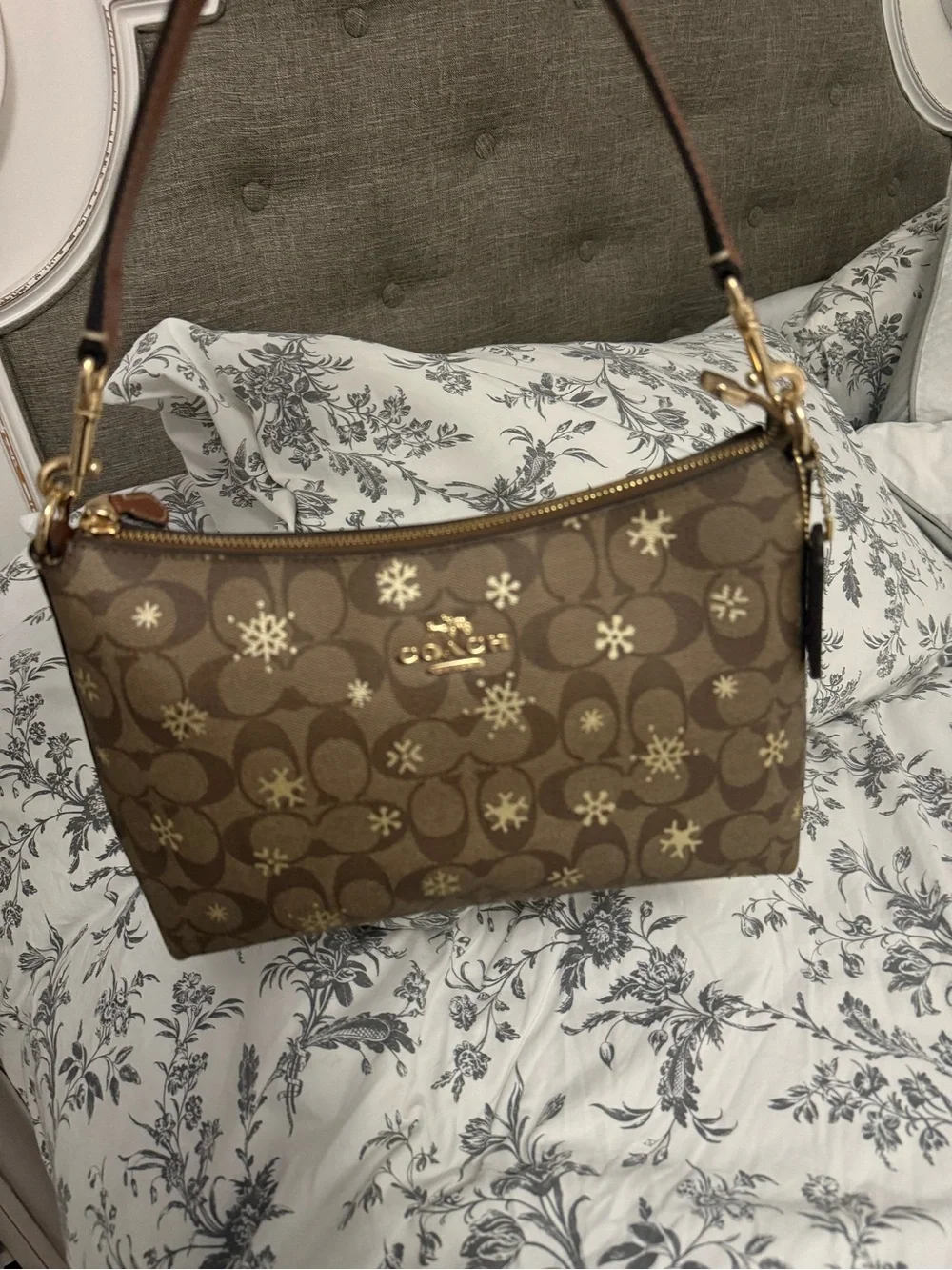 COACH Clara Shoulder Bag In Signature Canvas Leather With Snowflake Print